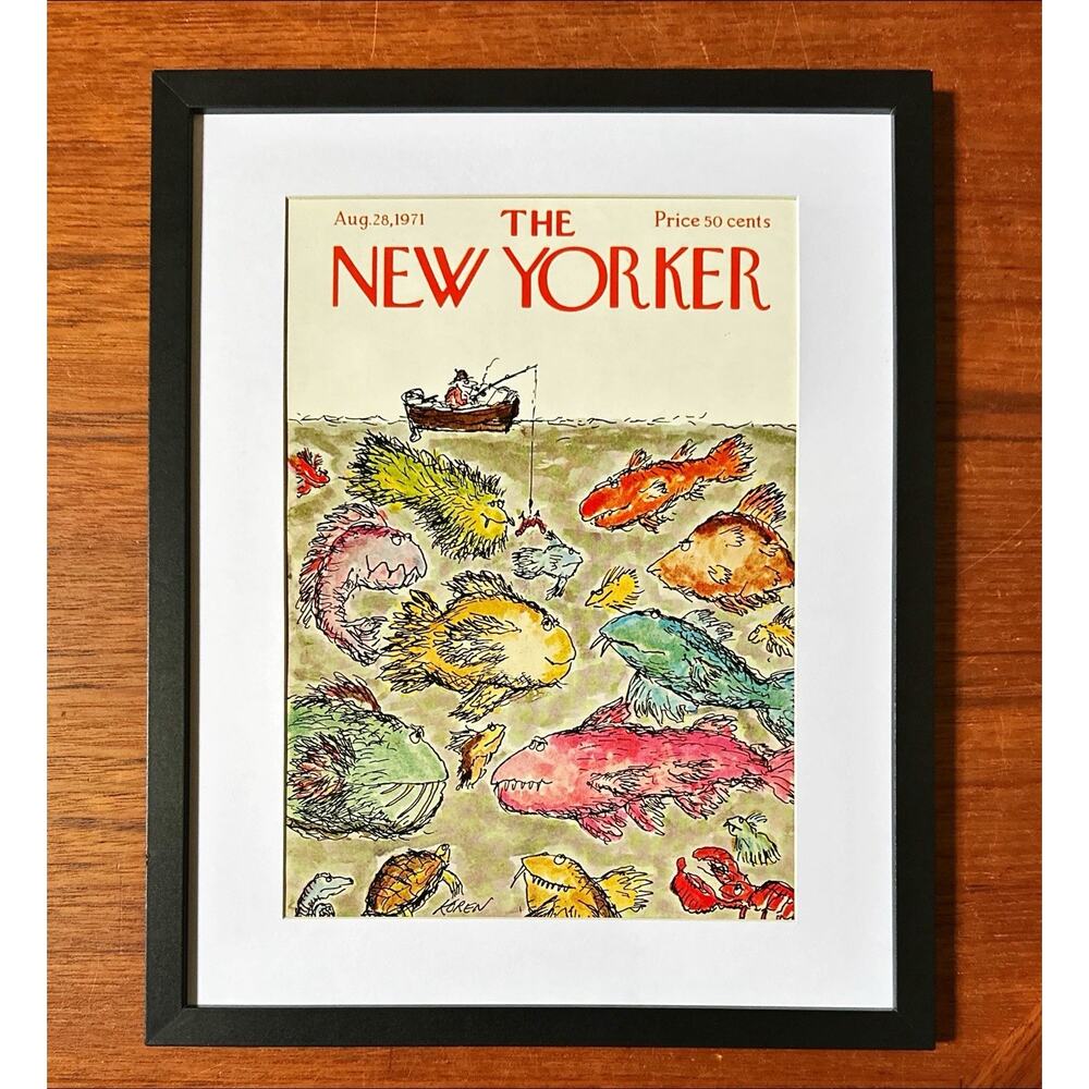 Framed 1971 The New Yorker Magazine Cover Aug 28 Koren Fishing